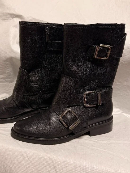 Vince Camuto Alicenta Black Leather Moto Buckle Booties Size 6.5 - Picture 2 of 9
